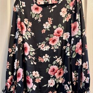 Elegant Floral Women's Blouse in Black and Pink